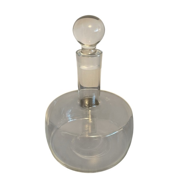 Vintage Rona Slovakia Clear Glass Round Decanter with Spherical Orb Stopper